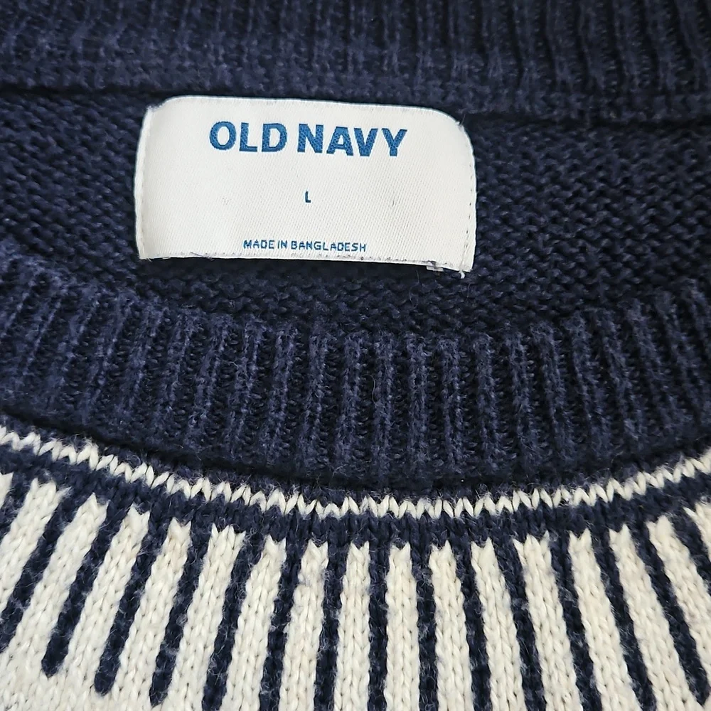 Old Navy Nordic Sweater Navy Blue Fair Isle Long Sleeves Knit - Size Large - Picture 3 of 3